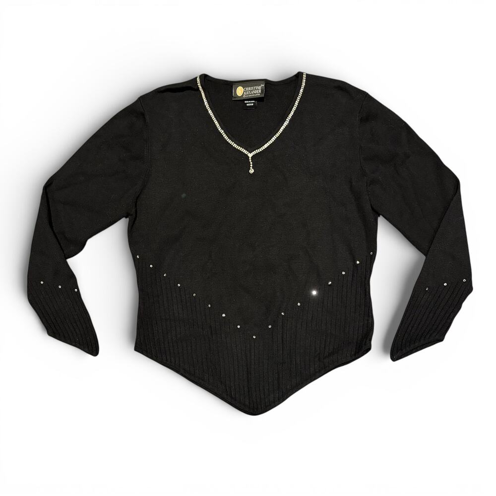 Christine Alexander Black Sweater Top With Rhinestones - M